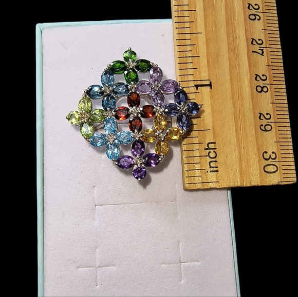 Multi Gemstone & Sterling Silver Large Cocktail Ring Size 8 - Picture 7 of 14